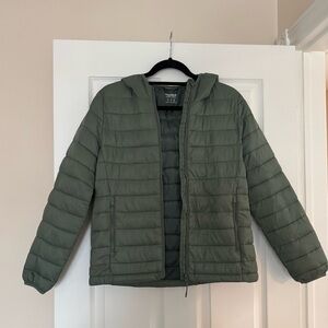 Pull&Bear Olive Green Puffer Jacket - Medium